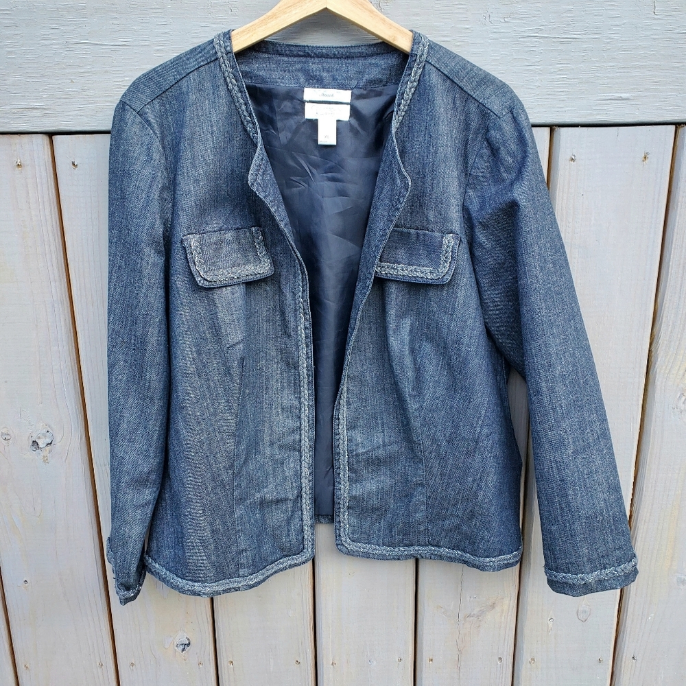 Christopher & Banks Women's XL Open Front Denim Blazer Jacket XL Business Casual
